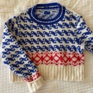 MOTHER Crewneck Sweater in Blue, Cream & Red